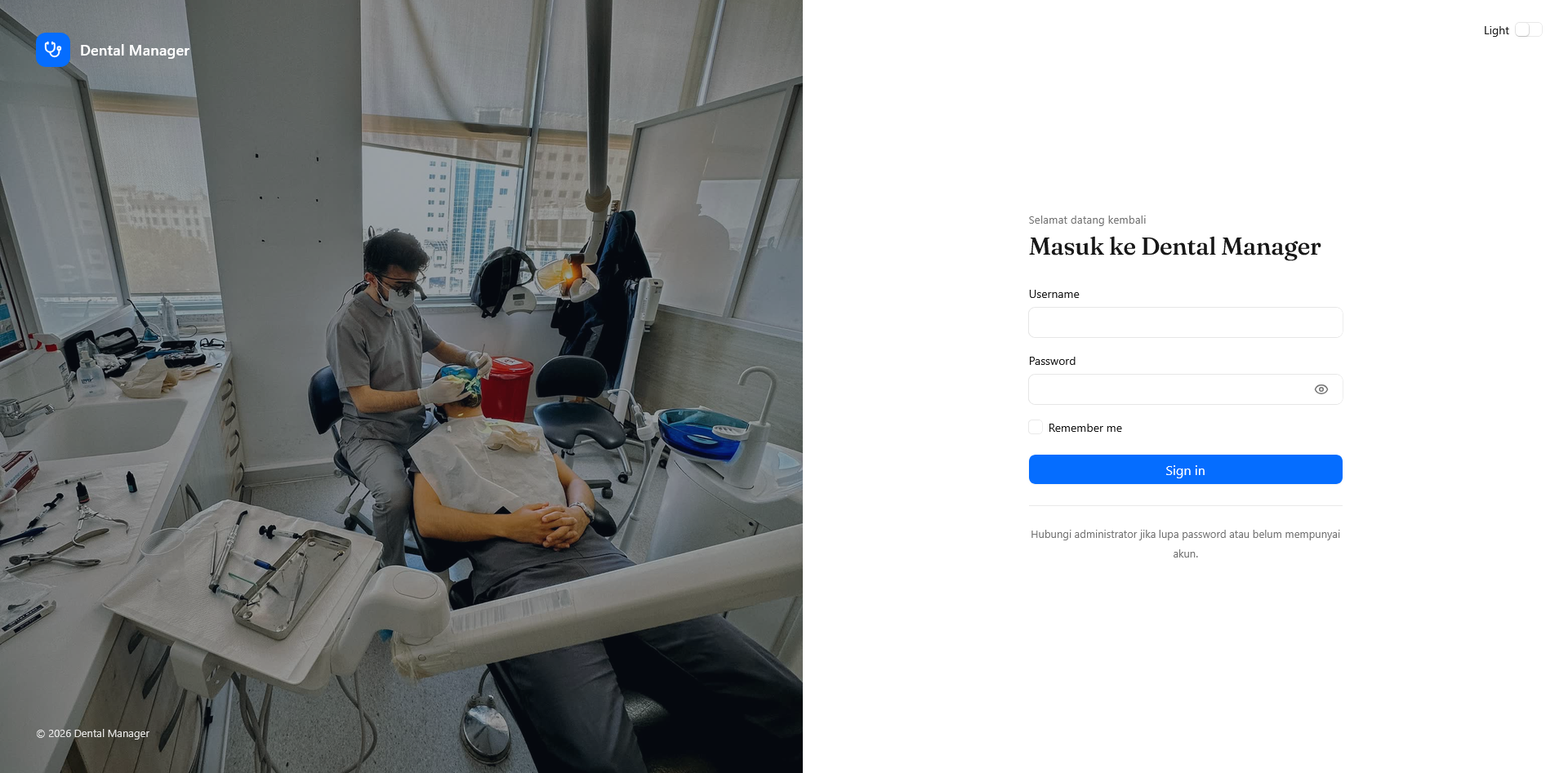 Dental Manager login page