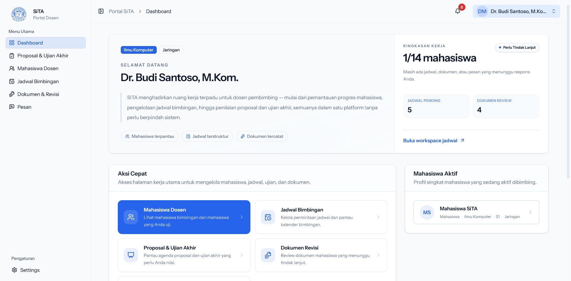 SITA lecturer dashboard for monitoring supervised students